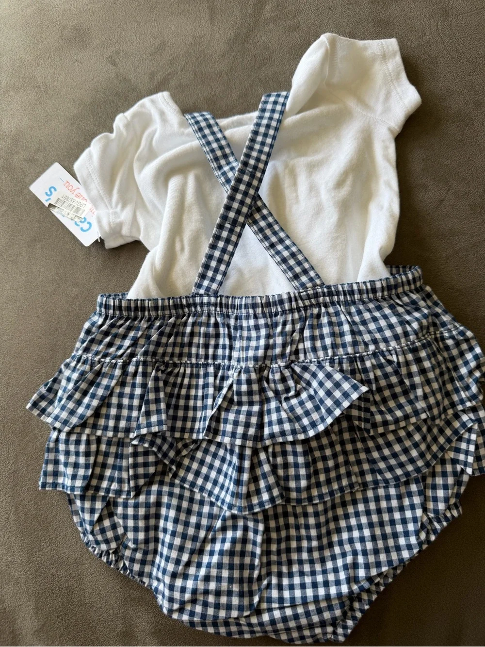 Just One You Carters  Gingham Ruffle Romper - Blue and White